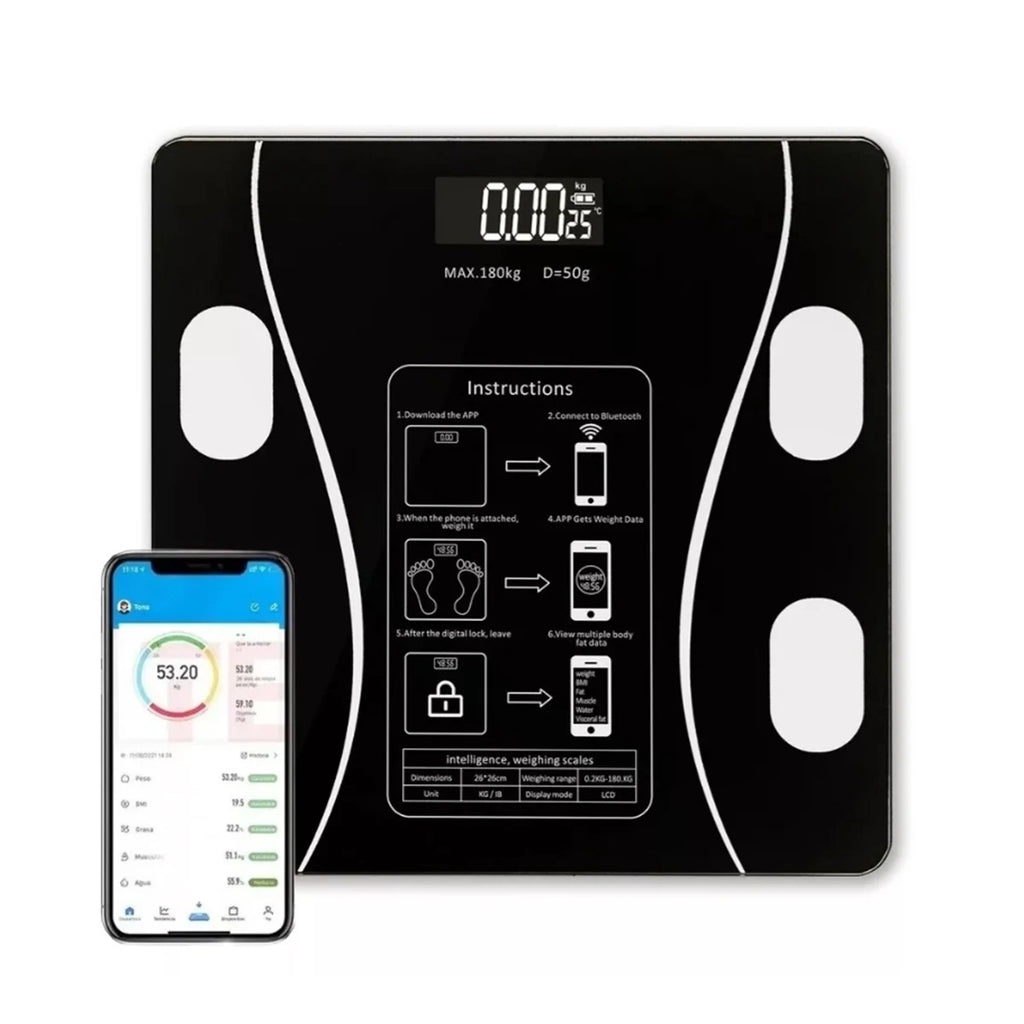 Smart Body Fat Scale with Led Display - Digital Bathroom Scale with Bluetooth, Accurate Measurement of Body Composition, Muscle Mass, Bmi and Body Water Analysis