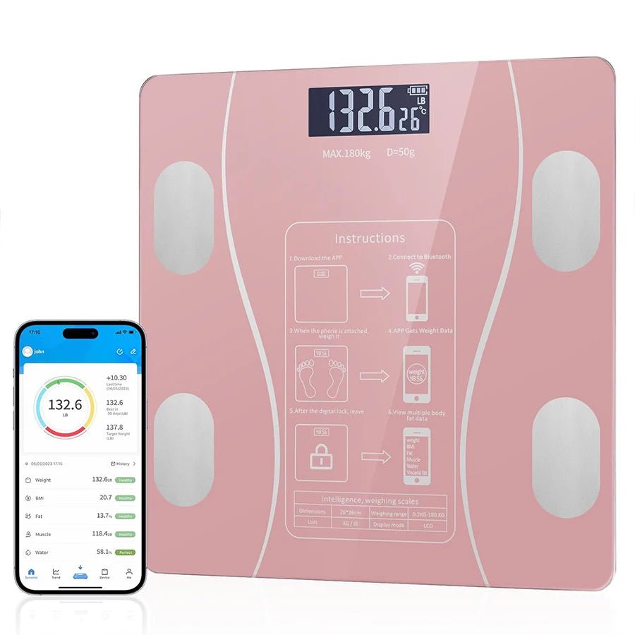 Smart Body Fat Scale with Led Display - Digital Bathroom Scale with Bluetooth, Accurate Measurement of Body Composition, Muscle Mass, Bmi and Body Water Analysis