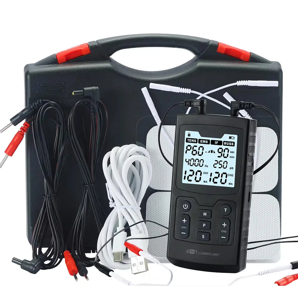 4 In 1 Electric Muscle Stimulator Interferential High-Frequency Physiotherapy Device IFT RUSS TENS Pulse Electrostimulator