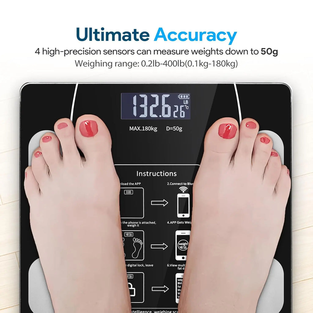 Smart Body Fat Scale with Led Display - Digital Bathroom Scale with Bluetooth, Accurate Measurement of Body Composition, Muscle Mass, Bmi and Body Water Analysis