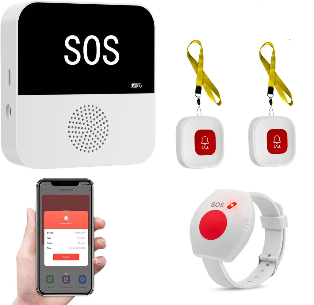 Buscapersonas inalámbrico WiFi para cuidadores de personas mayores Botón de llamada SOS Sistema de alerta médica SOS de emergencia para pacientes mayores en casa